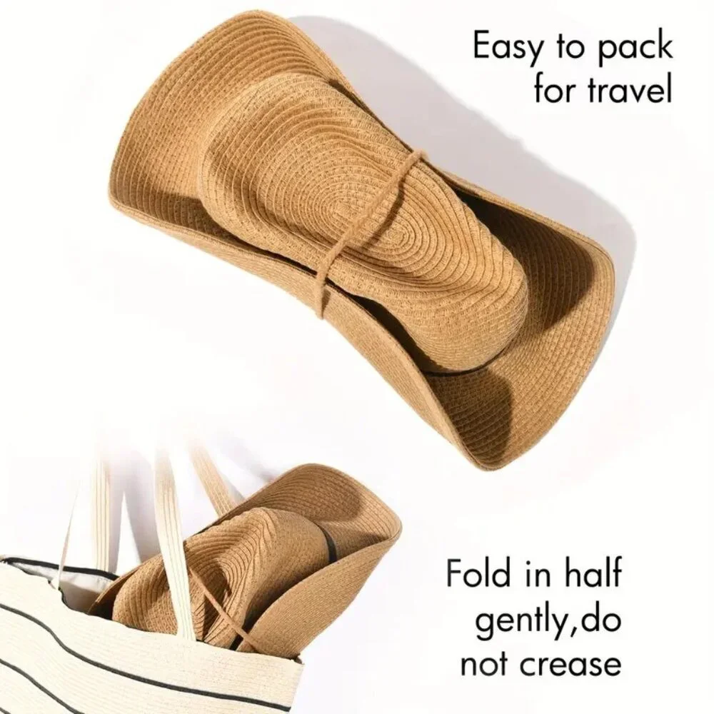 Western Wide Brim Straw Hat (Color: Khaki) - Picture 3 of 4